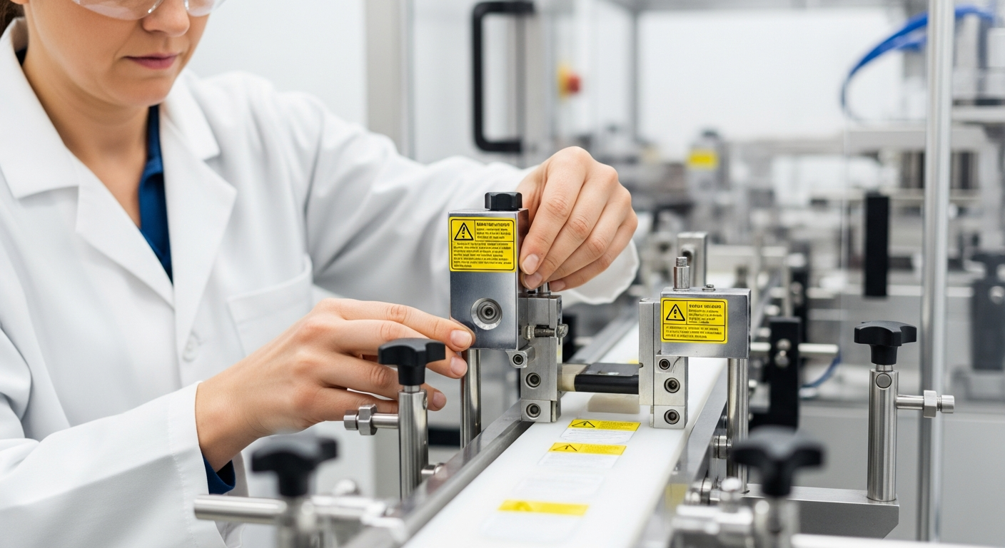 Expert operator performing equipment changeover procedures that impact OEE availability and performance