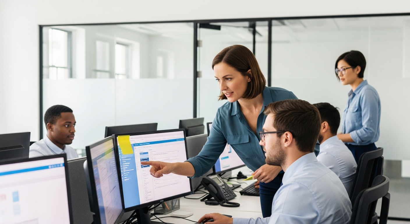 Office workers using enterprise software that could benefit from WalkMe digital adoption platform guidance
