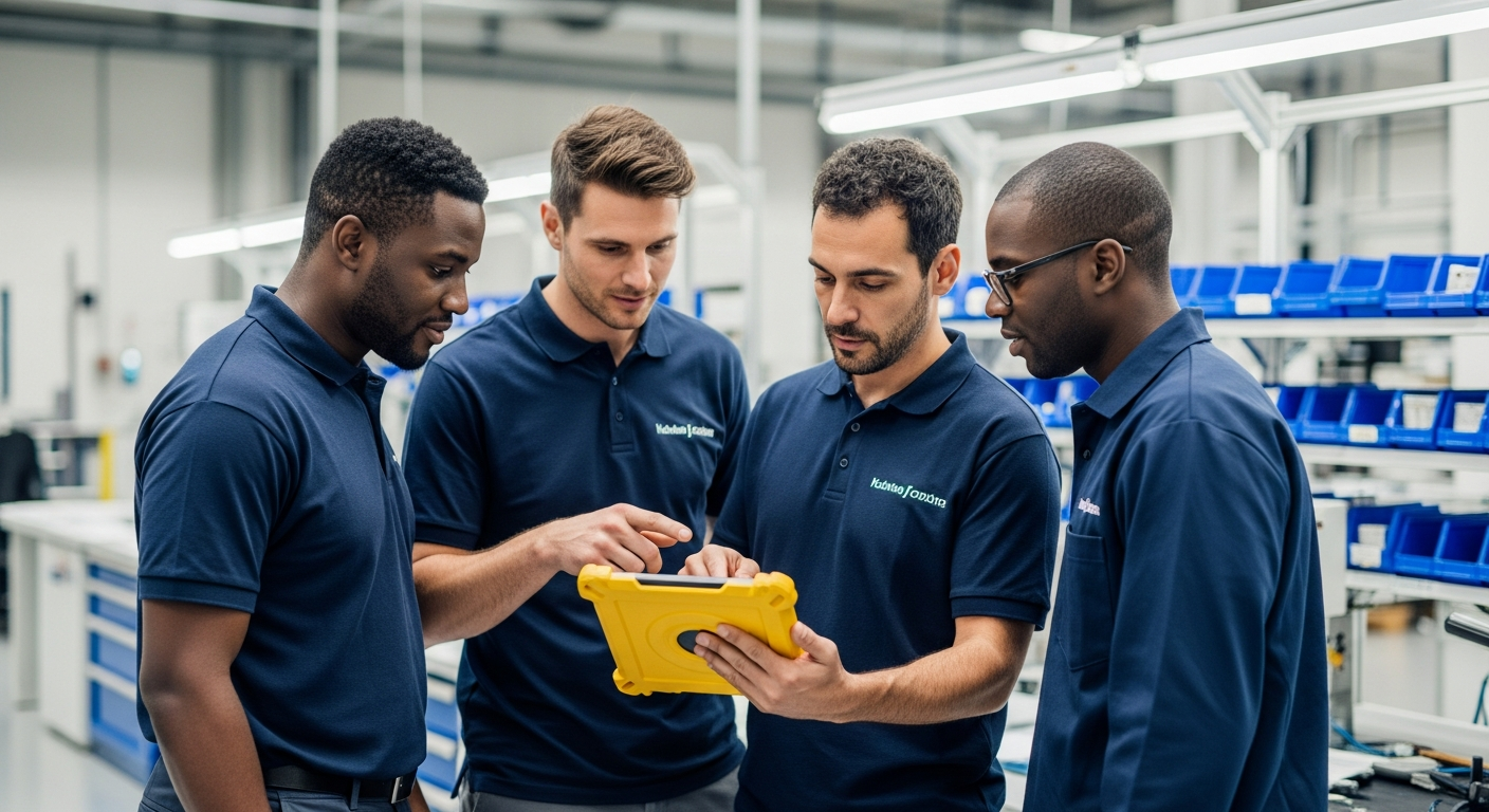 Équipe multilingue consultant guide numérique pour apprentissage entreprise sans barrière linguistique
