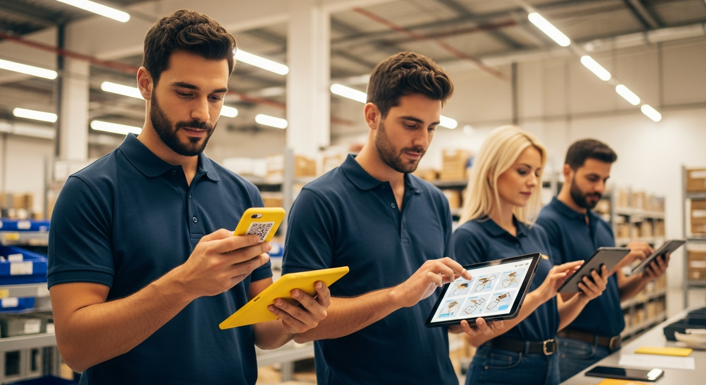 Équipe multilingue utilisant des outils numériques pour préserver la culture entreprise