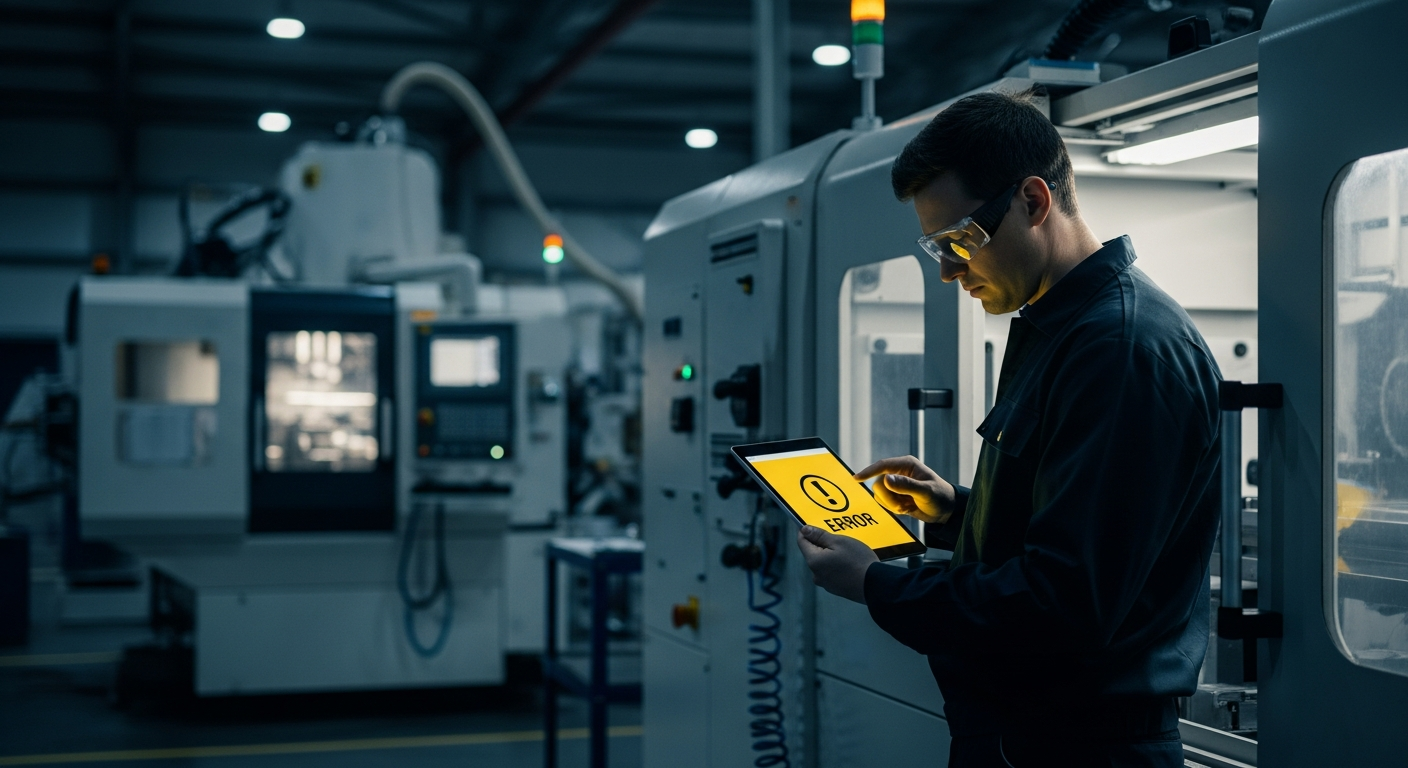 Night shift worker struggling with knowledge sharing system access during manufacturing crisis